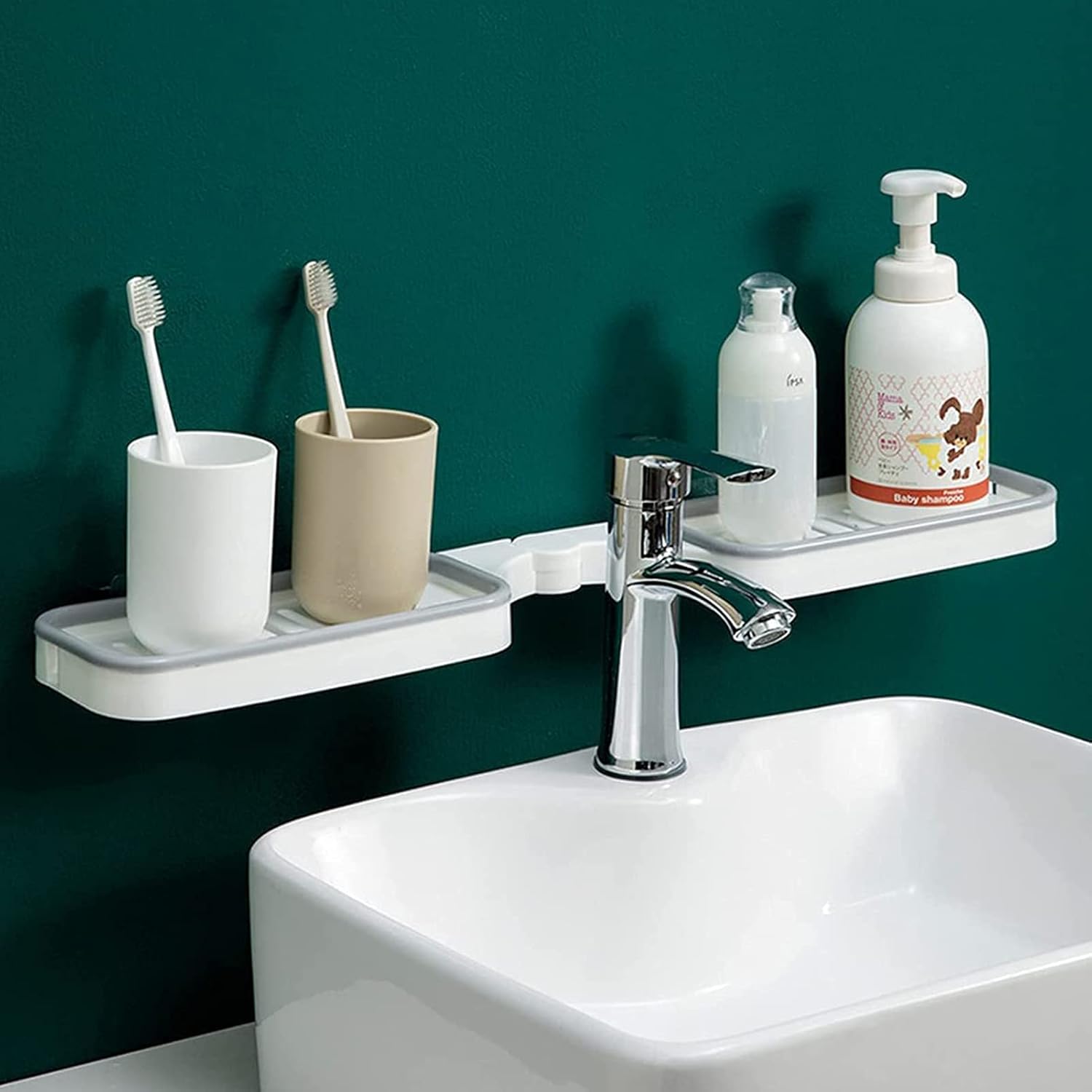 Bathroom Corner Storage Rack with Suction Cup 180 Degree Rotatable Punch-Free Installation