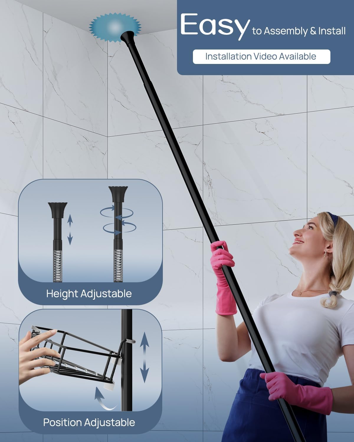 SEIRIONE Corner Shower Caddy Tension Pole 4-Tier Rust-Free Organizer Black