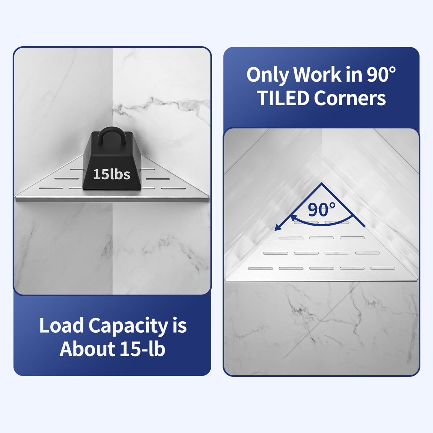 10 Inch Corner Shower Shelf 2PCS No Drilling Needed 304 Stainless Steel