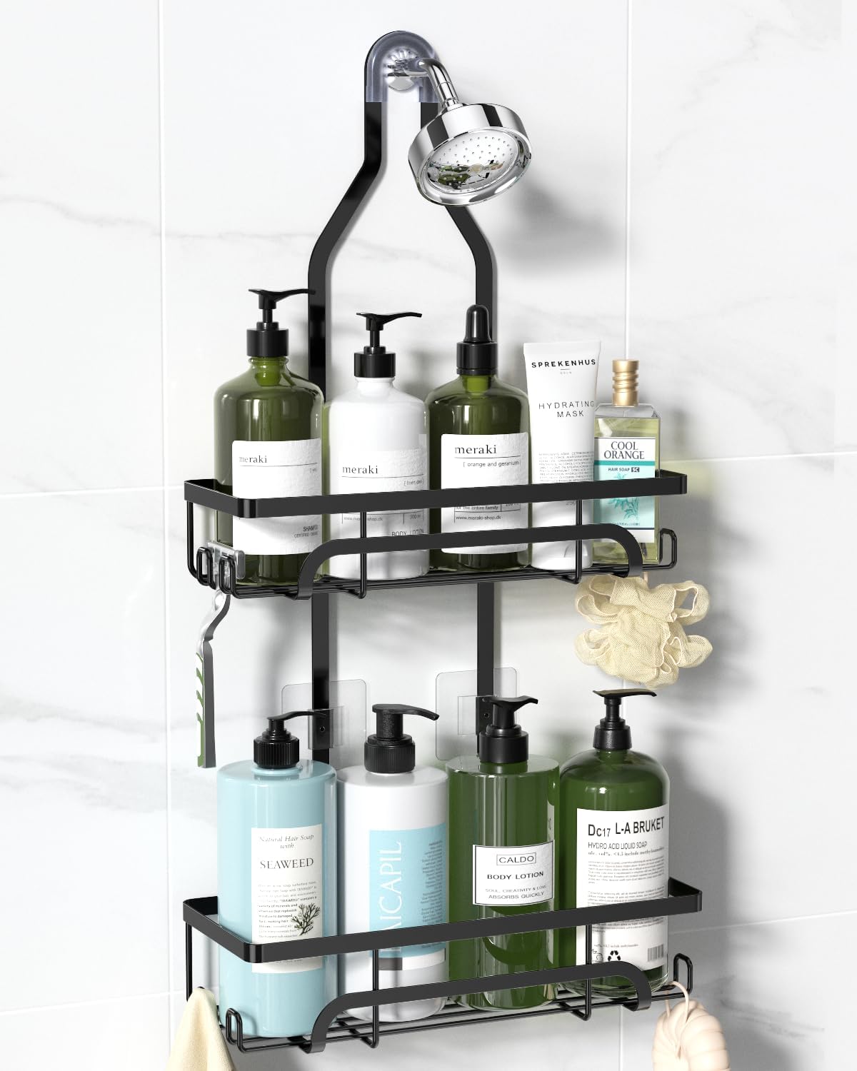 YASONIC Shower Caddy Hanging Organizer with 12 Hooks for Razors and Bath Supplies