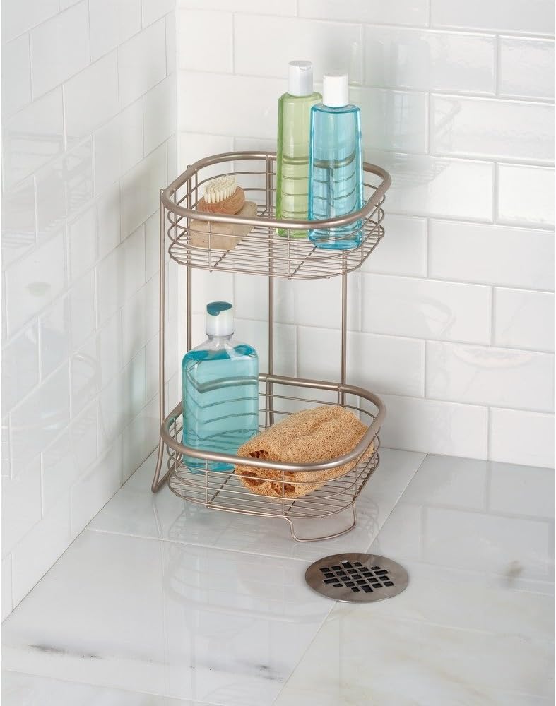 iDesign Forma Metal Wire Corner Shower Tower Caddy 2-Tier Satin Silver