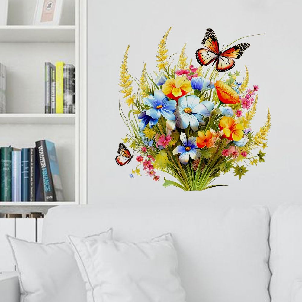 Toilet Stickers Bathroom Wall Decor Flowers Green Plant Butterflies Vinyl Decals