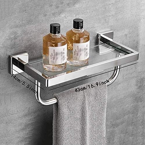 Bathroom Glass Shelf with 304 Stainless Steel Towel Bar