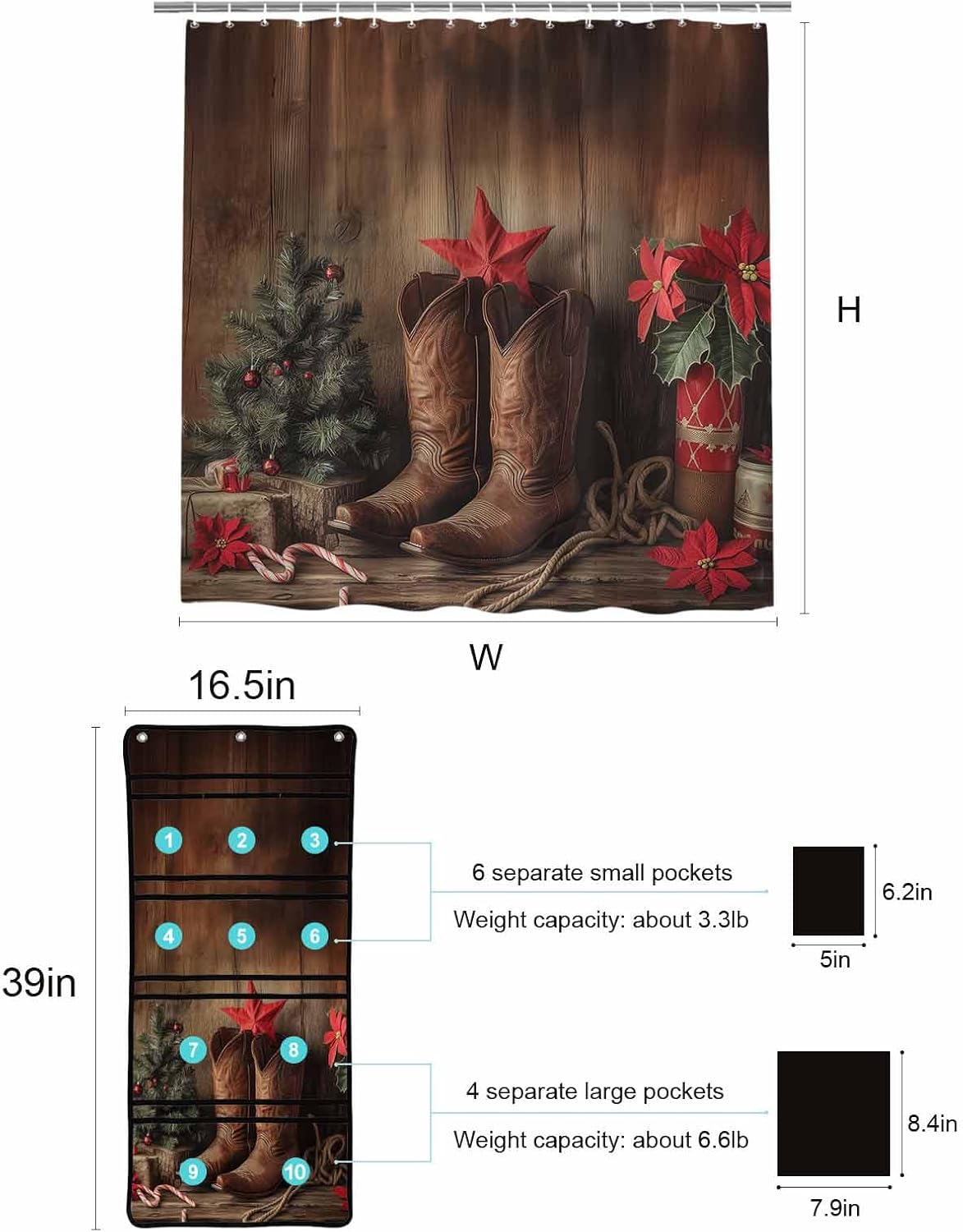 ZFUNCING Vintage Shower Curtain with Mesh Organizer and Hooks