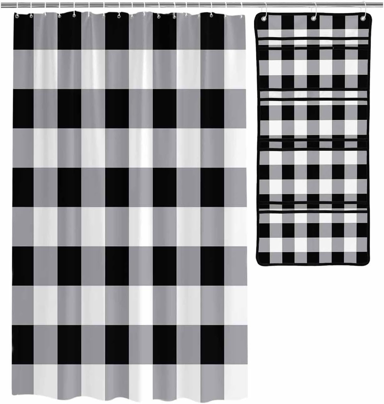 Singingin Shower Curtain Organizer Set Vintage Farmhouse Waterproof 10 Pockets Quick Dry Caddy