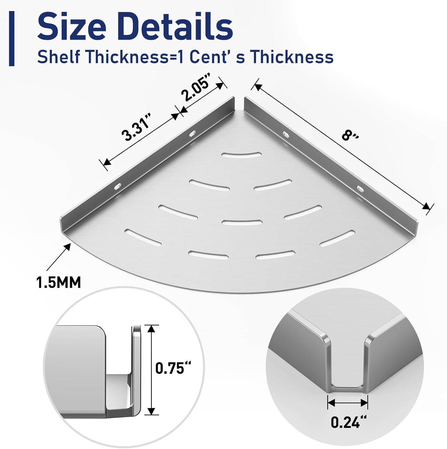 2 Pack Corner Shower Shelves Brushed Nickel Stainless Steel 8 in Drilling Installation