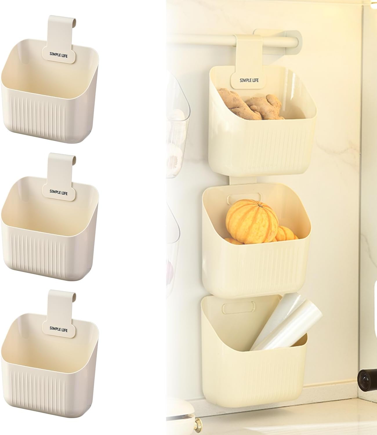 3 Pcs Hanging Shower Basket Caddy Portable Wall Storage Organizer Hanging Cup Holder for Kids Beige 20cm