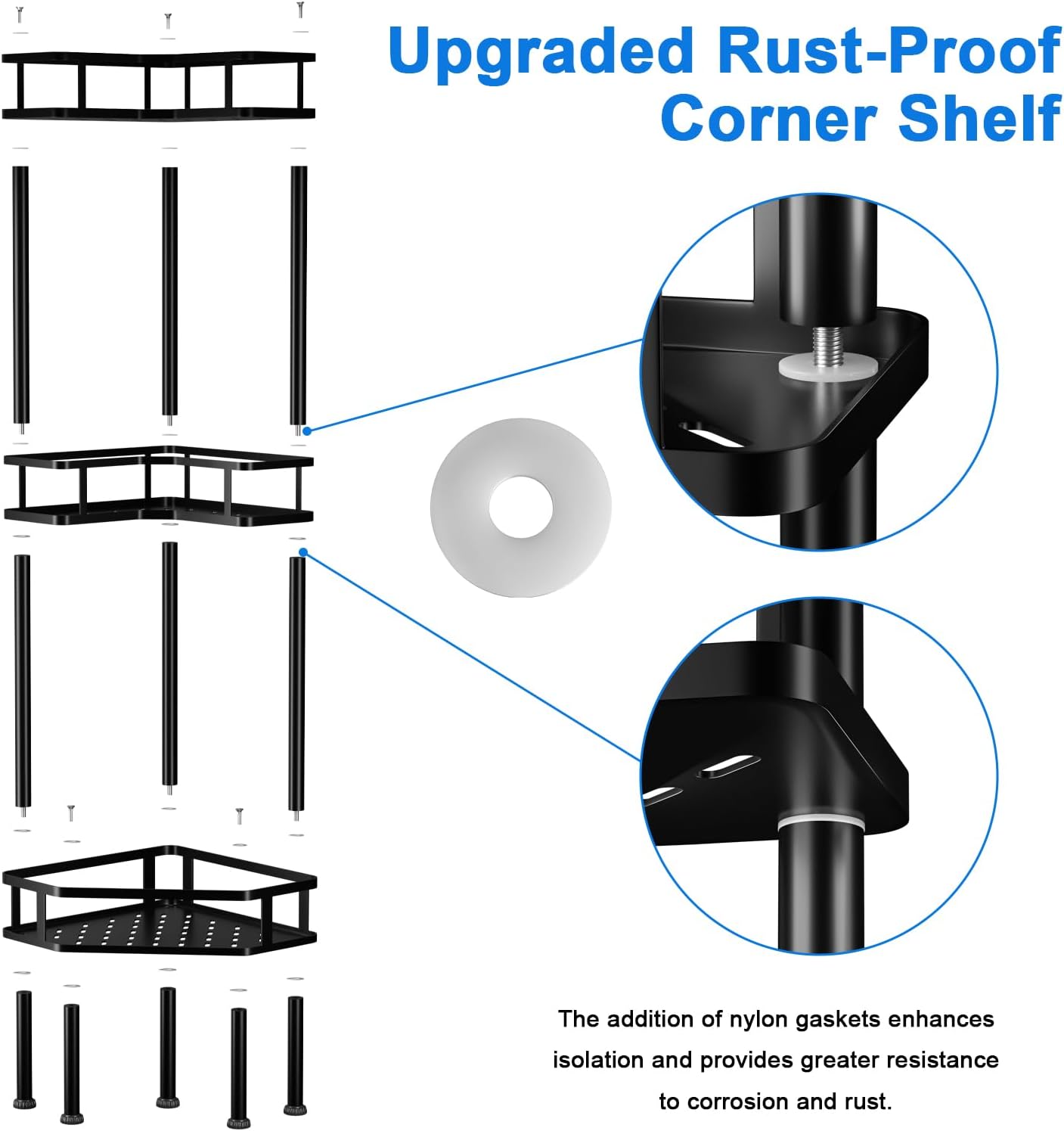 FJNATINH Corner Shower Caddy - 3 Tier Metal Organizer Stand for Bathroom