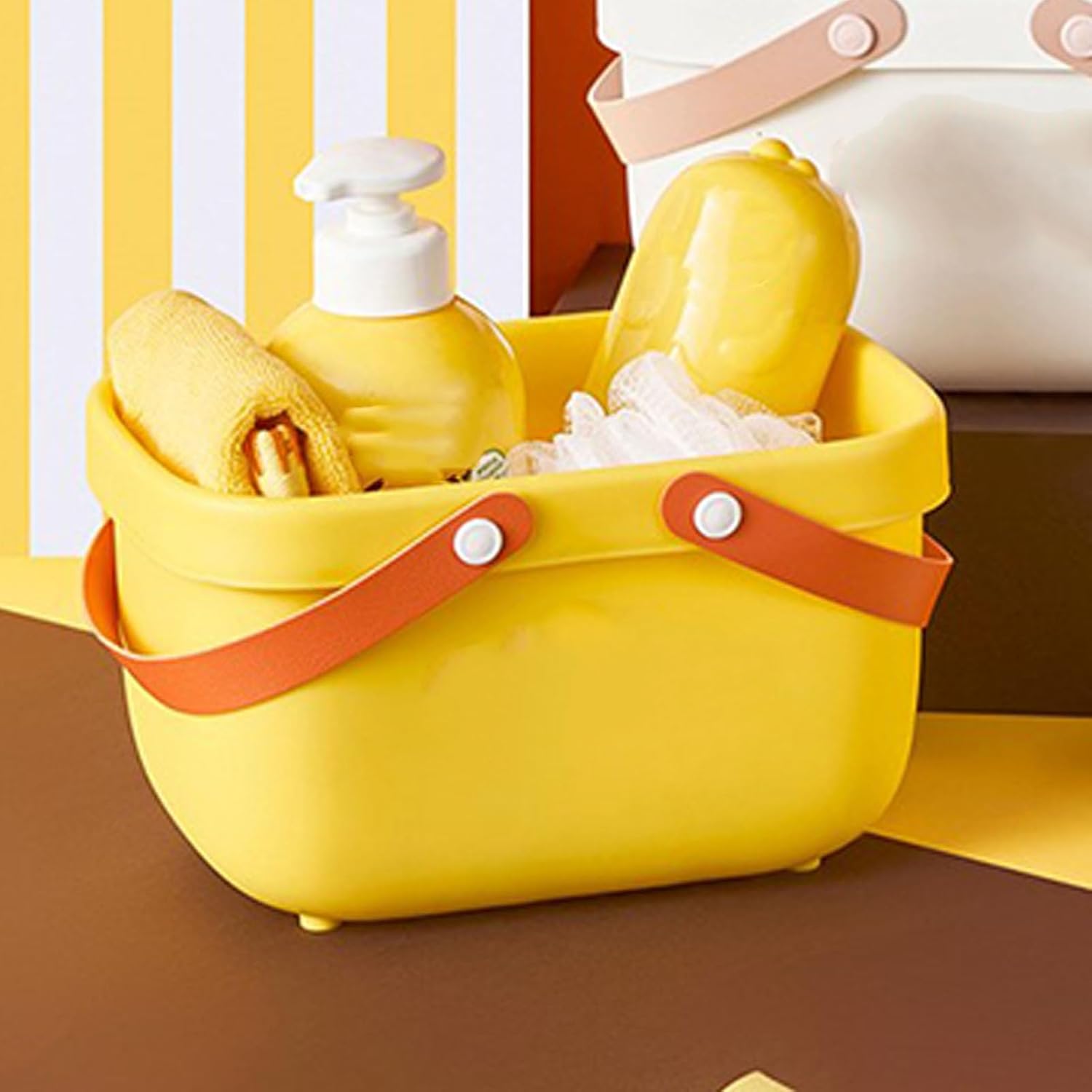 Shower Basket with Handle Cute Cartoon Design Portable Organizer for Bathroom and College Dorm