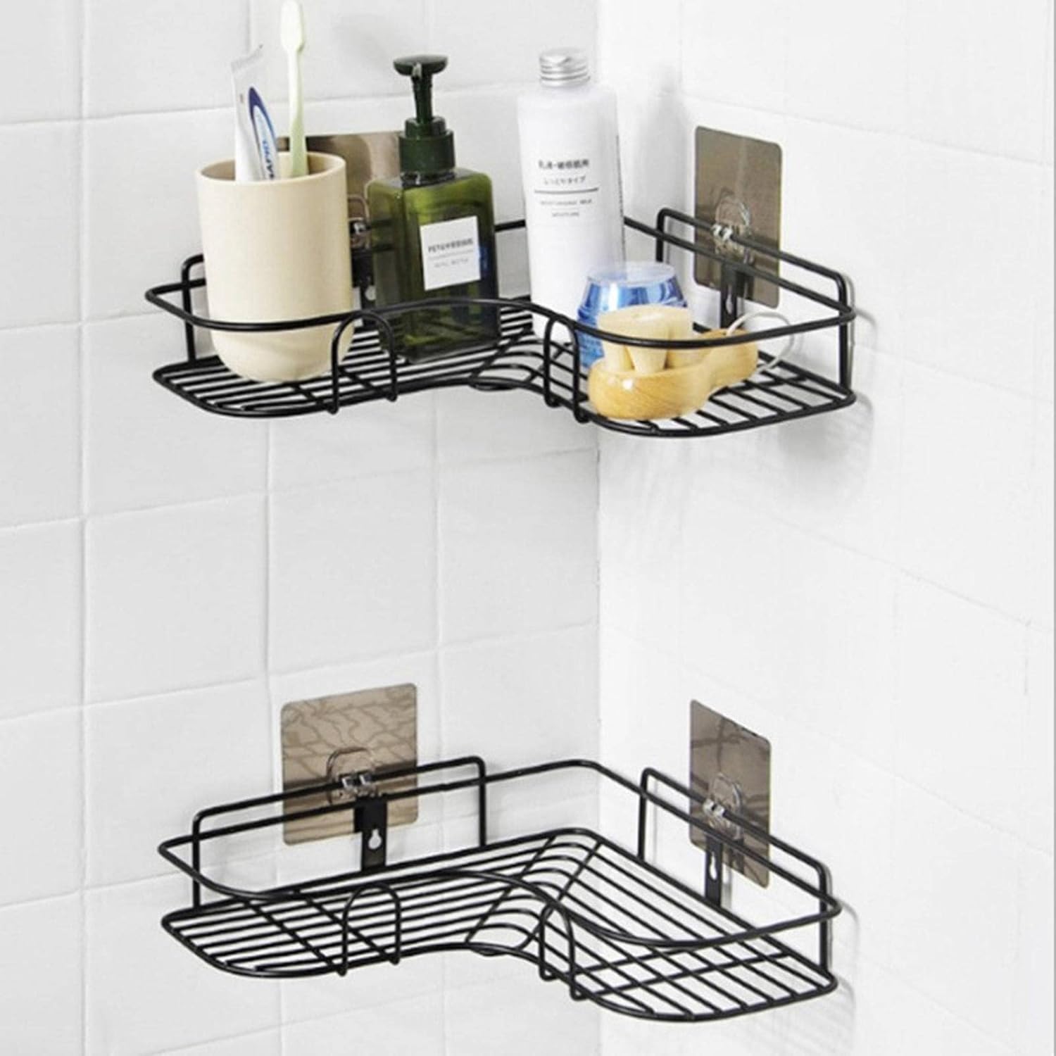 2 Piece L-Shaped Shower Storage Shelf No Drill Wall Mount Organizer for Bathrooms Kitchens and Dorms