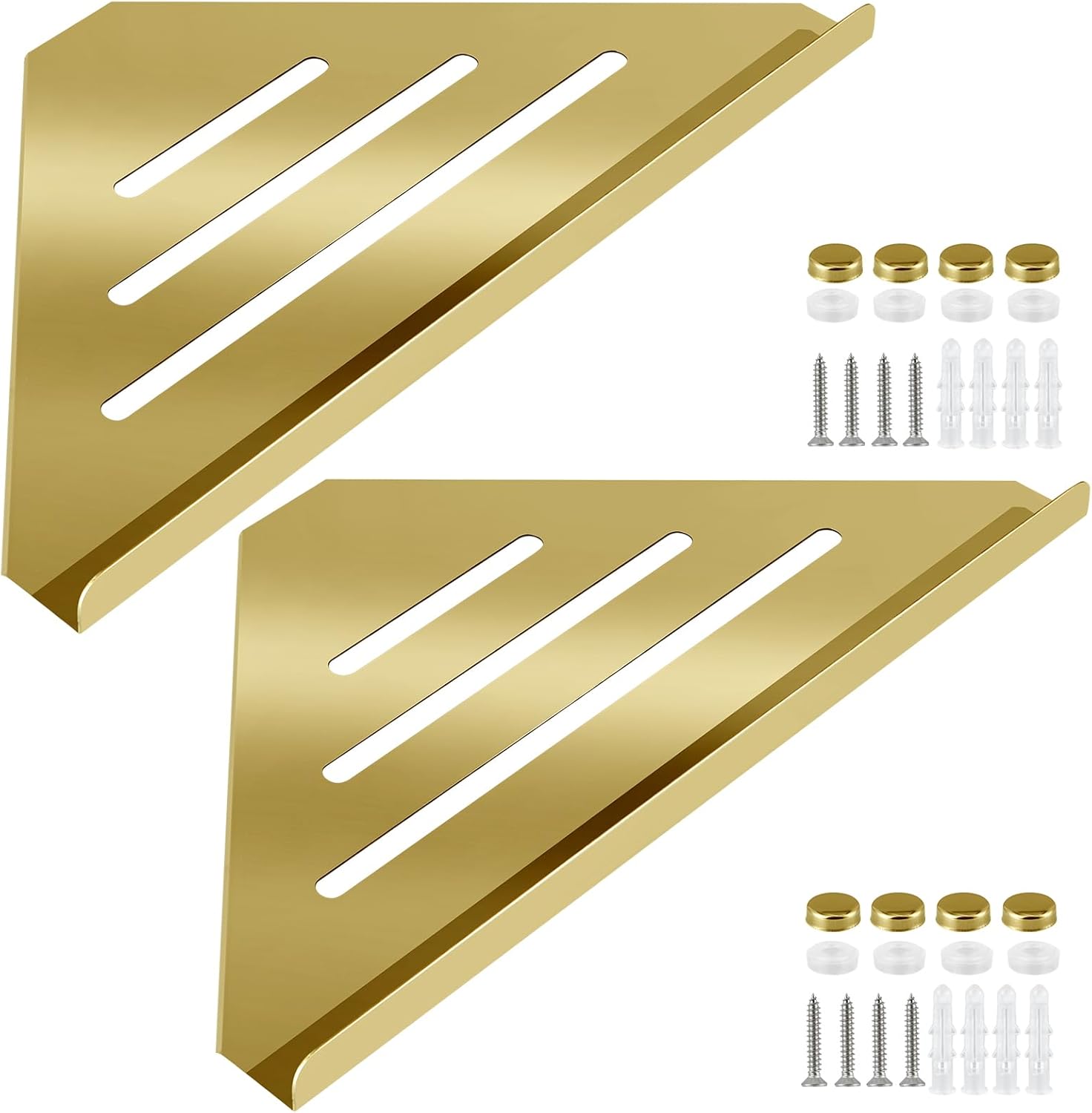 2 Pcs 304 Stainless Steel Corner Shelf with Screws Polished Gold