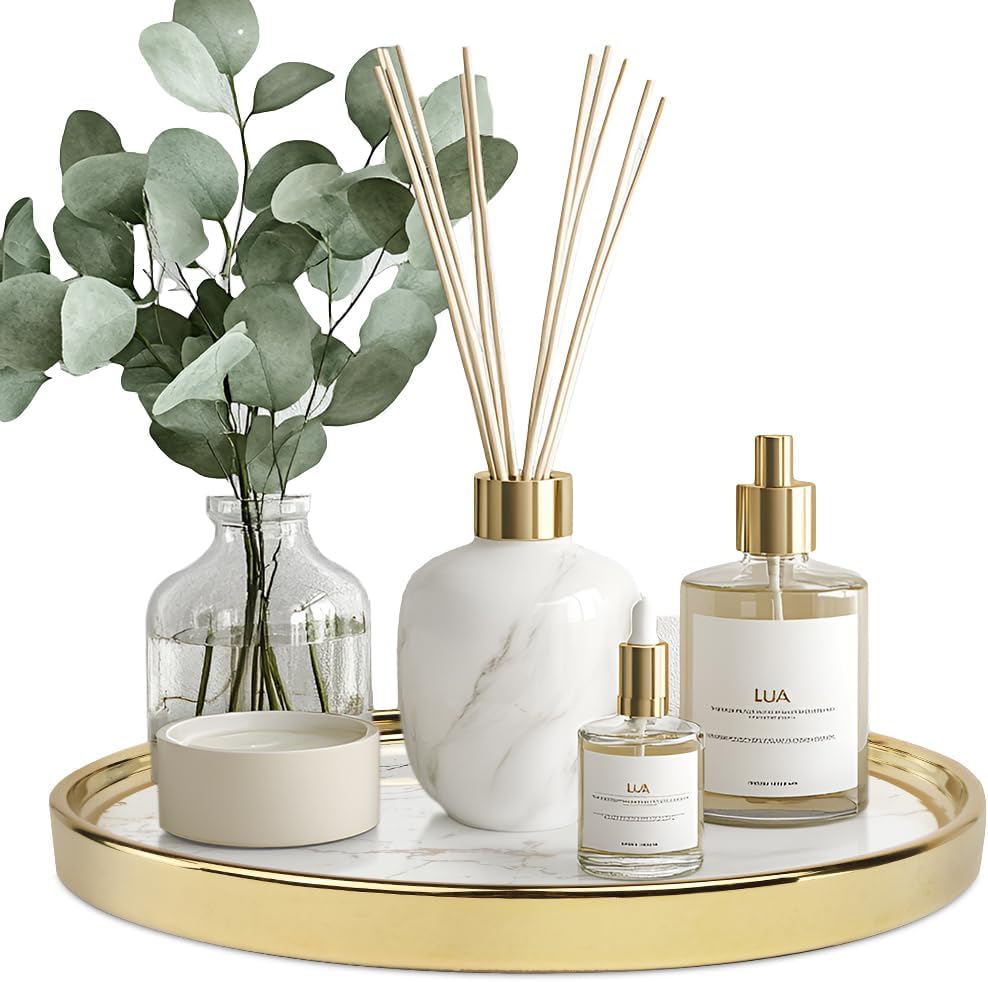 Vanity Perfume Round Decorative Storage Tray - White Organizer for Bathroom and Bedroom