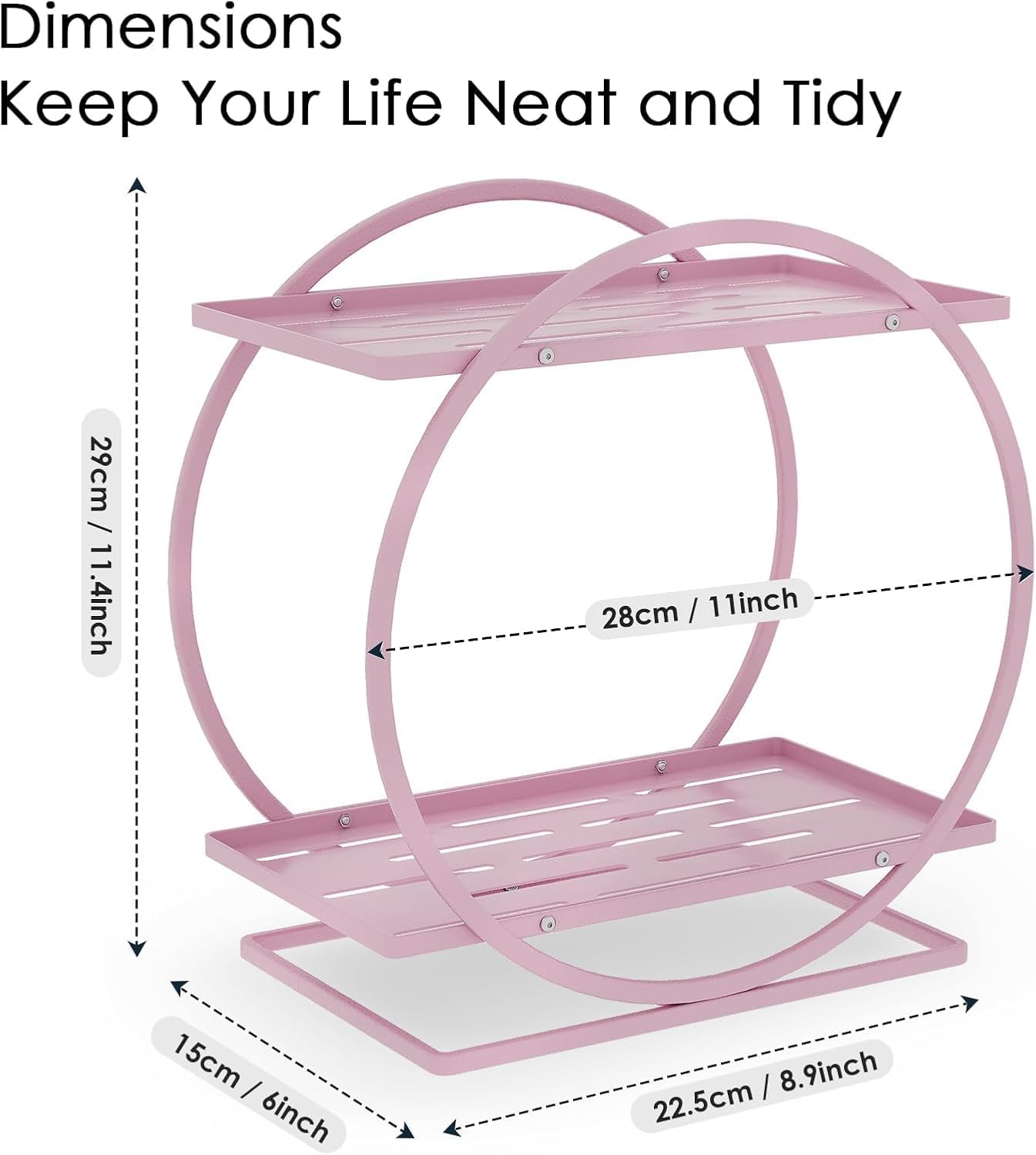 Pink Perfume Organizer for Vanity 2-Tier Bathroom Storage Shelf Large Capacity Metal Skincare Display Stand