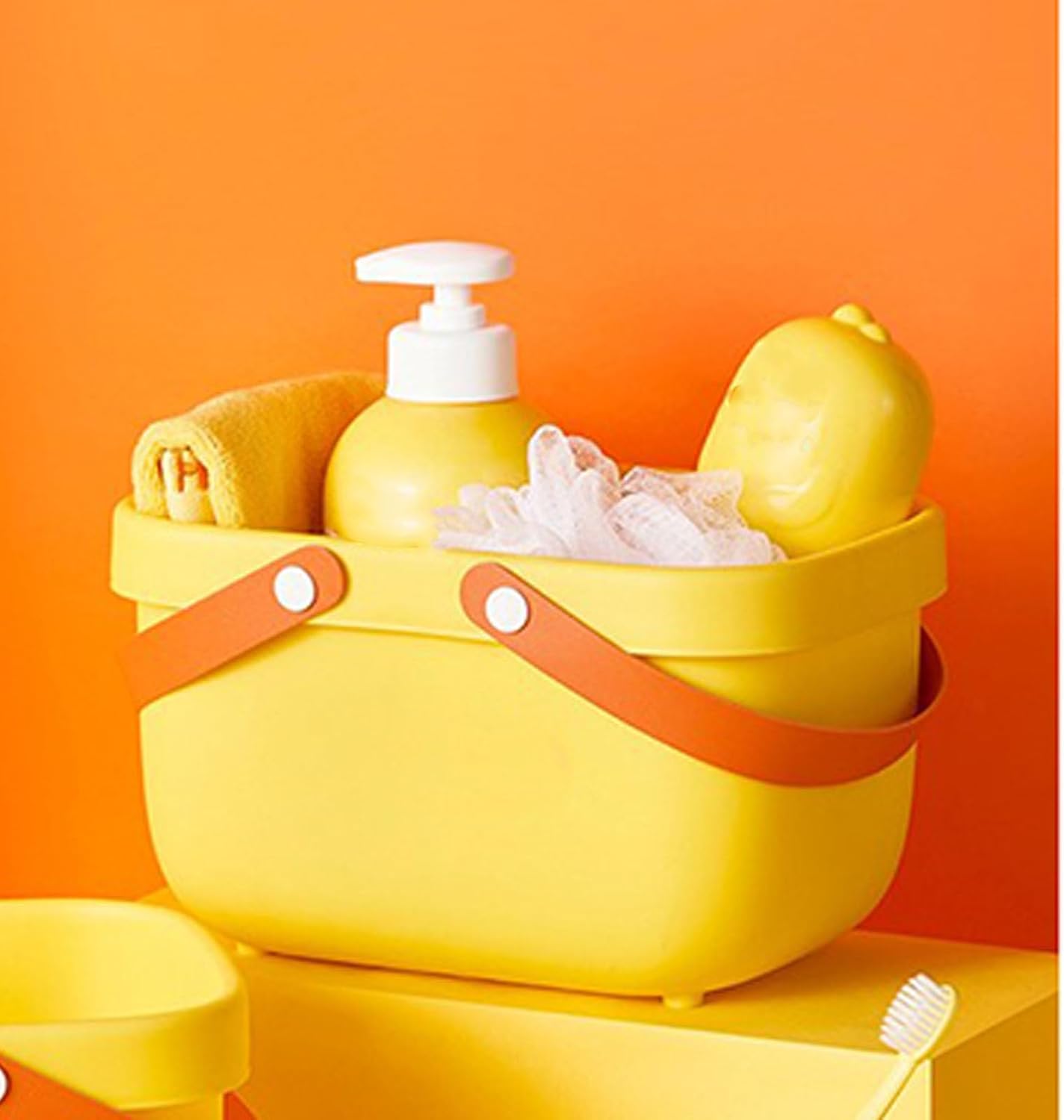 Shower Basket with Handle Cute Cartoon Design Portable Organizer for Bathroom and College Dorm