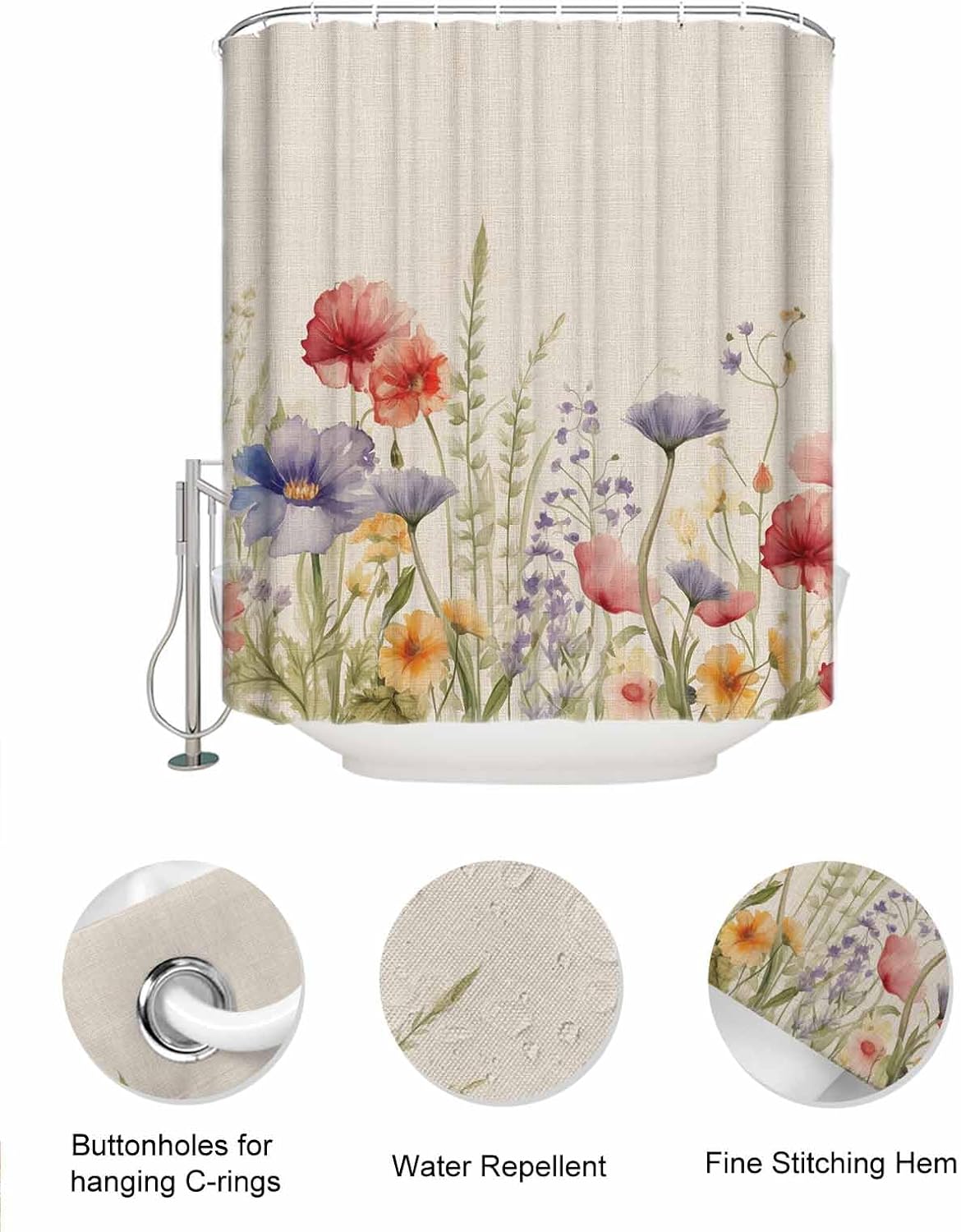 Vintage Floral Leaf Shower Curtain and Mesh Organizer Set