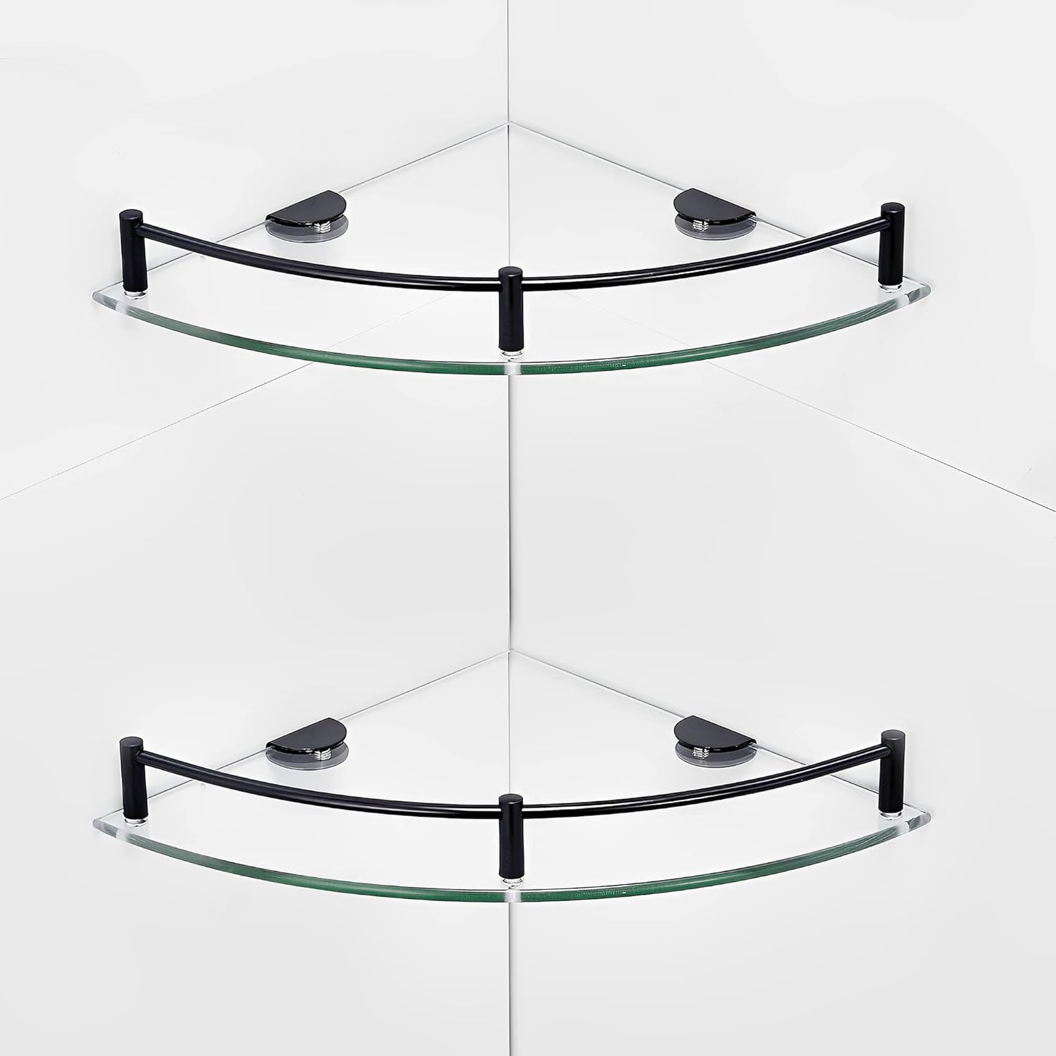 Paradmas Glass Shower Corner Shelves 2 Pack - Black Tempered Glass with Stainless Steel Rails