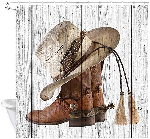 NYMB Western Cowboy Boots Fabric Shower Curtain with Hooks 69X70in
