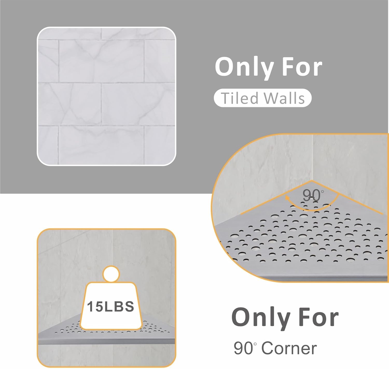 WELLUP Brushed Nickel 10 Inch Corner Shower Shelf 2 Pack No Drilling