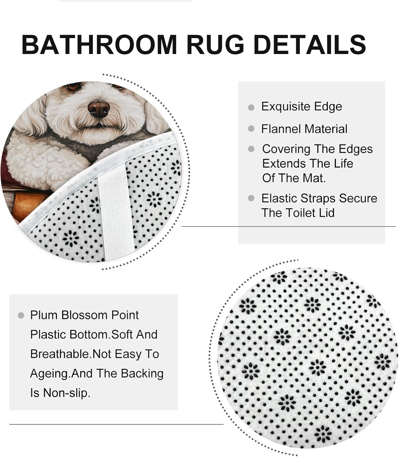DESIHOM 4PCS Fall Bichon Frise Dog Shower Curtain Set with Non-Slip Rug and Toilet Lid Cover Mat