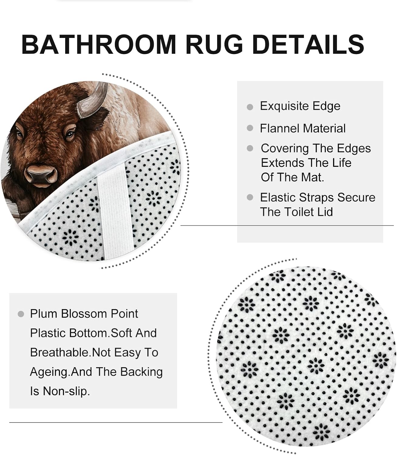 4PCS Fall Bisons Pumpkins Shower Curtain Set with Non-Slip Rug and Toilet Lid Cover Mat