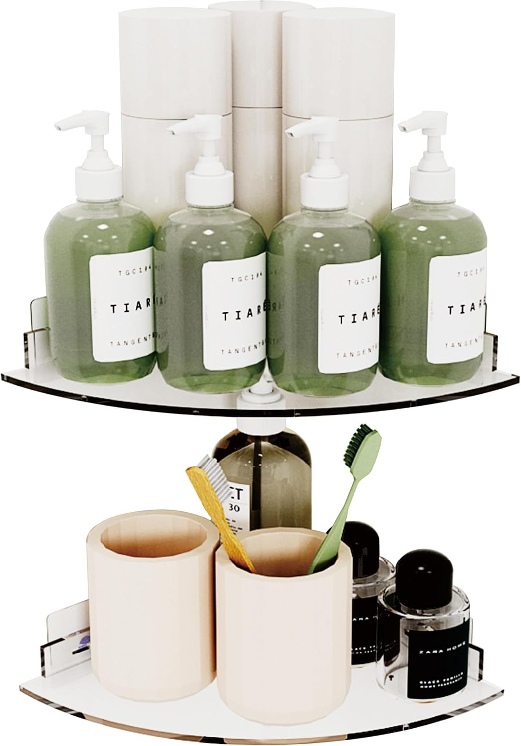 Acrylic Corner Shower Caddy Shelf 2 Pack - Space Saving Wall Mounted Organizer