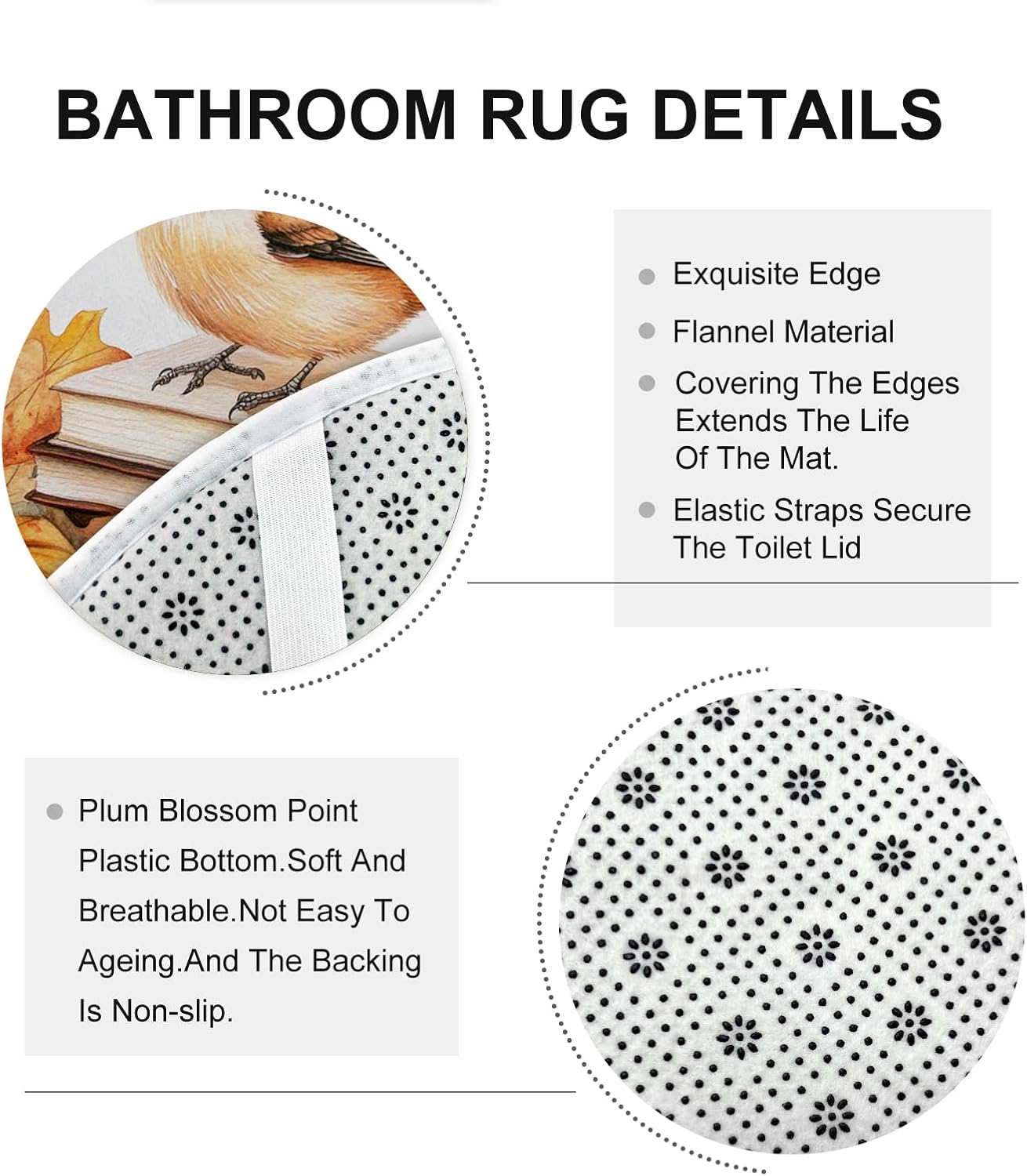 DESIHOM 4PCS Fall Chickadees Bird Shower Curtain Set with Non-Slip Rug and Hooks