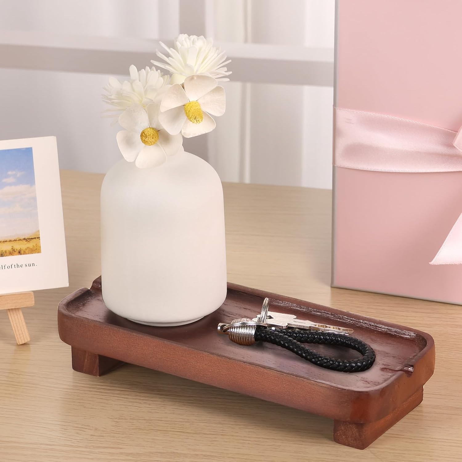 Wood Riser Soap Dish Decorative Tray 87 x 36 Inches Dark Brown