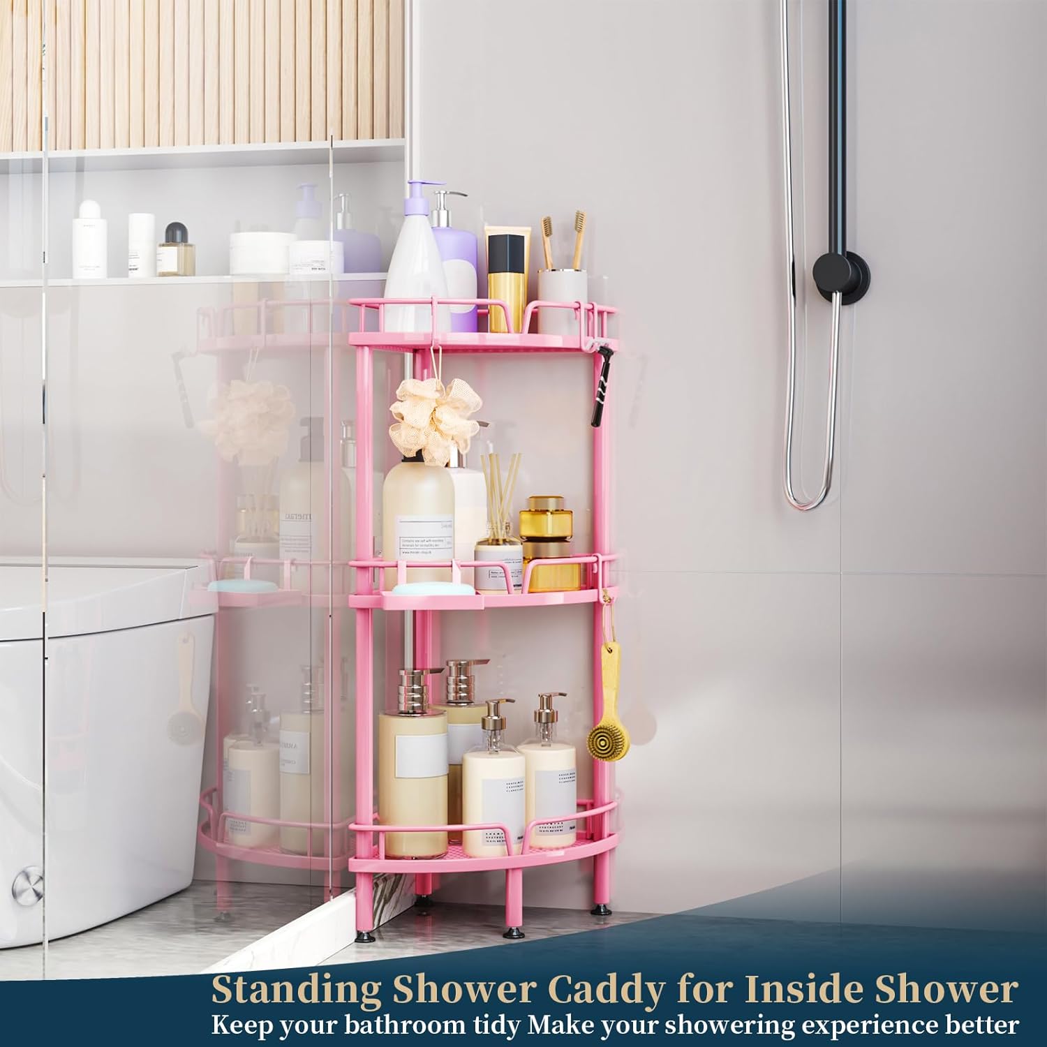Consumest Corner Shower Caddy - 3 Tier Organizer with Soap Holder and 4 Hooks