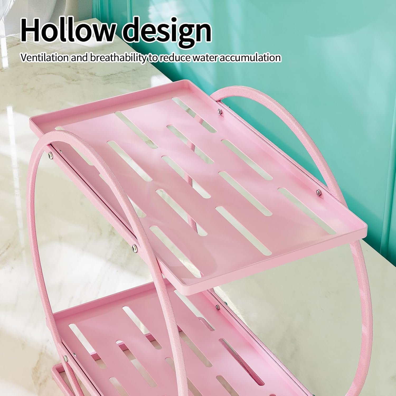 Pink Perfume Organizer for Vanity 2-Tier Bathroom Storage Shelf Large Capacity Metal Skincare Display Stand