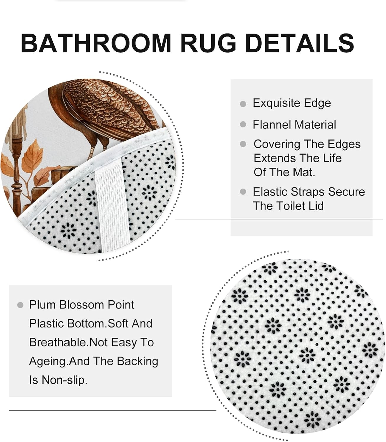 DESIHOM 4PCS Fall Peacock Shower Curtain Set with Hooks Non-Slip Rug and Toilet Lid Cover Mat