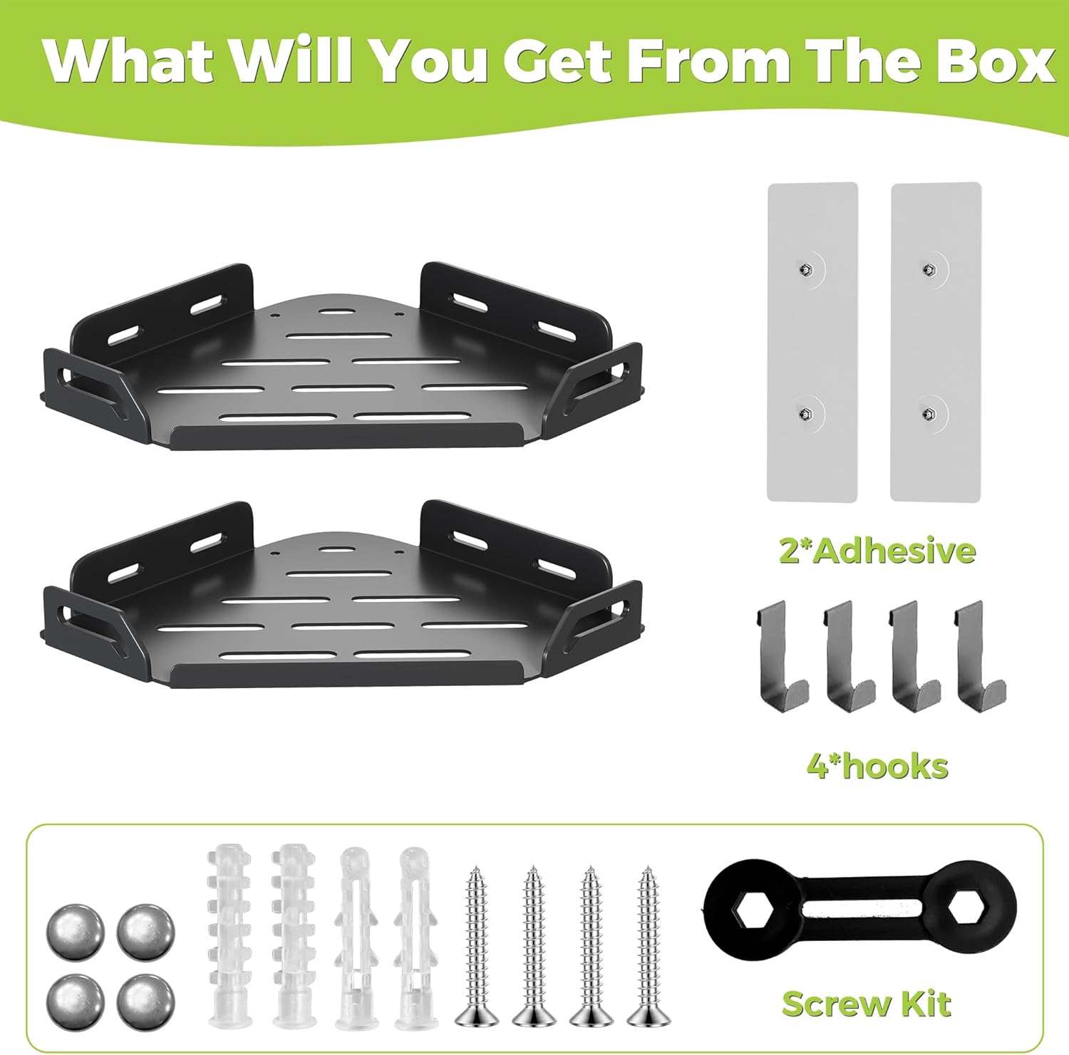 2 Pack Corner Shower Caddy Stainless Steel Rustproof 4 Hooks Black