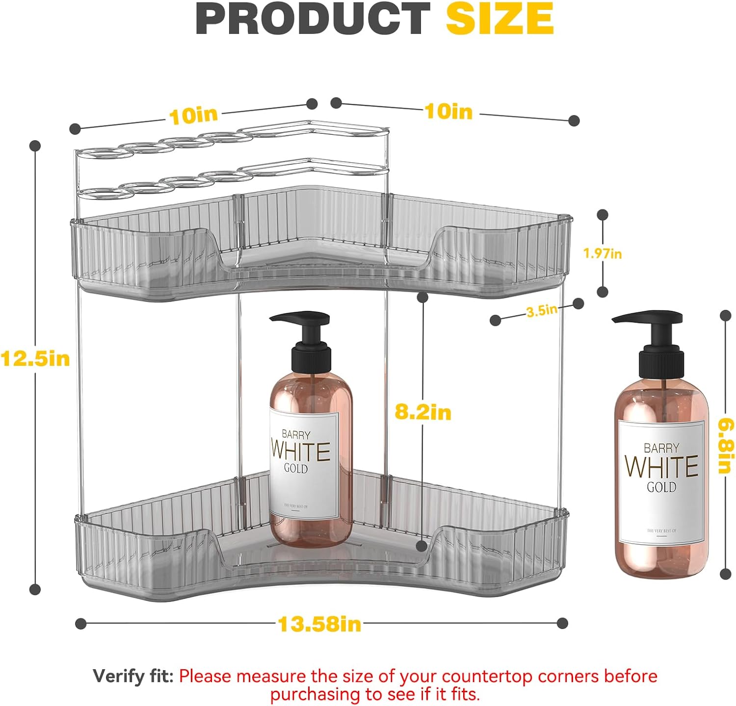 2-Tier Corner Bathroom Organizer with Toothbrush Holder and Makeup Stand