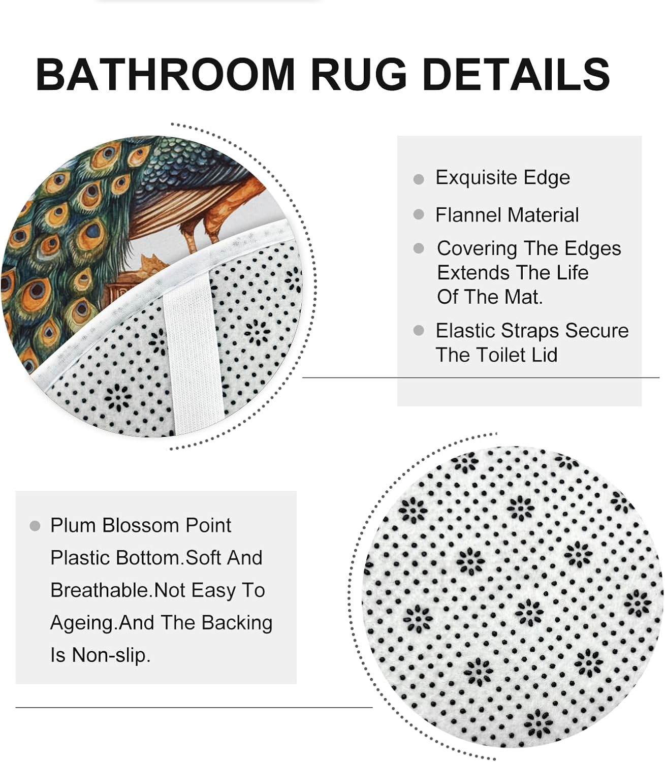 DESIHOM 4PCS Fall Peacock Shower Curtain Set with Hooks Non-Slip Rug U Shape and Toilet Lid Cover Mat