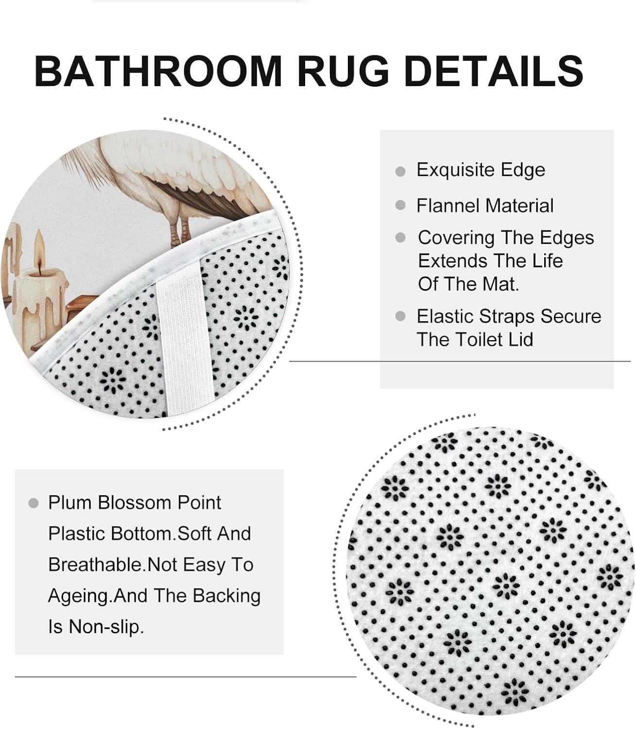 DESIHOM 4PCS Fall Storks Bird Shower Curtain Set with Hooks Non-Slip Rug U Shape Toilet Lid Cover Mat