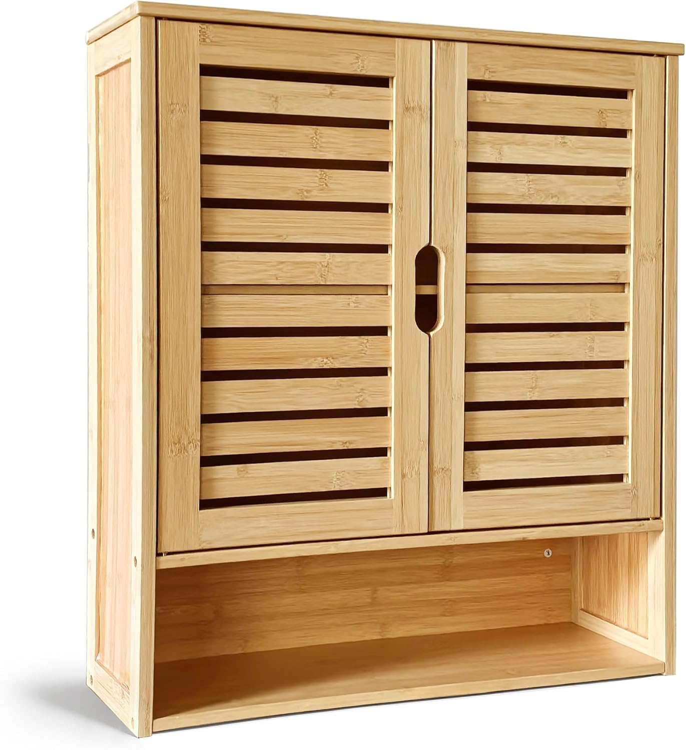 HYNAWIN 2-Tier Bamboo Medicine Cabinet with Adjustable Shelves for Bathroom Kitchen and Living Room