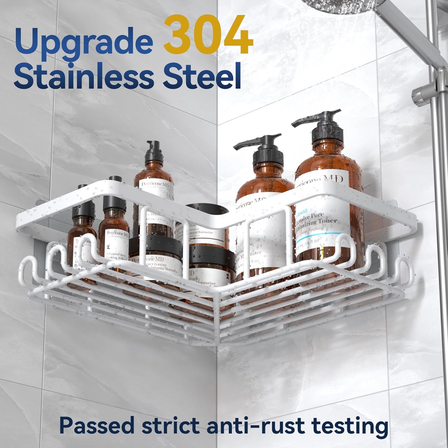 Yasonic Corner Shower Caddy with 12 Hooks and Soap Holder Rustproof Stainless Steel 3-Pack