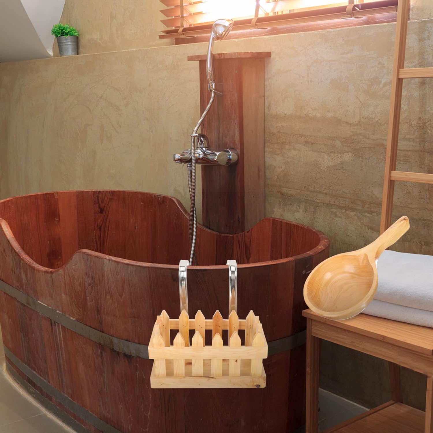 Healeved Bath Bucket Accessory Set Large Hanging Wicker Basket for Soap Storage