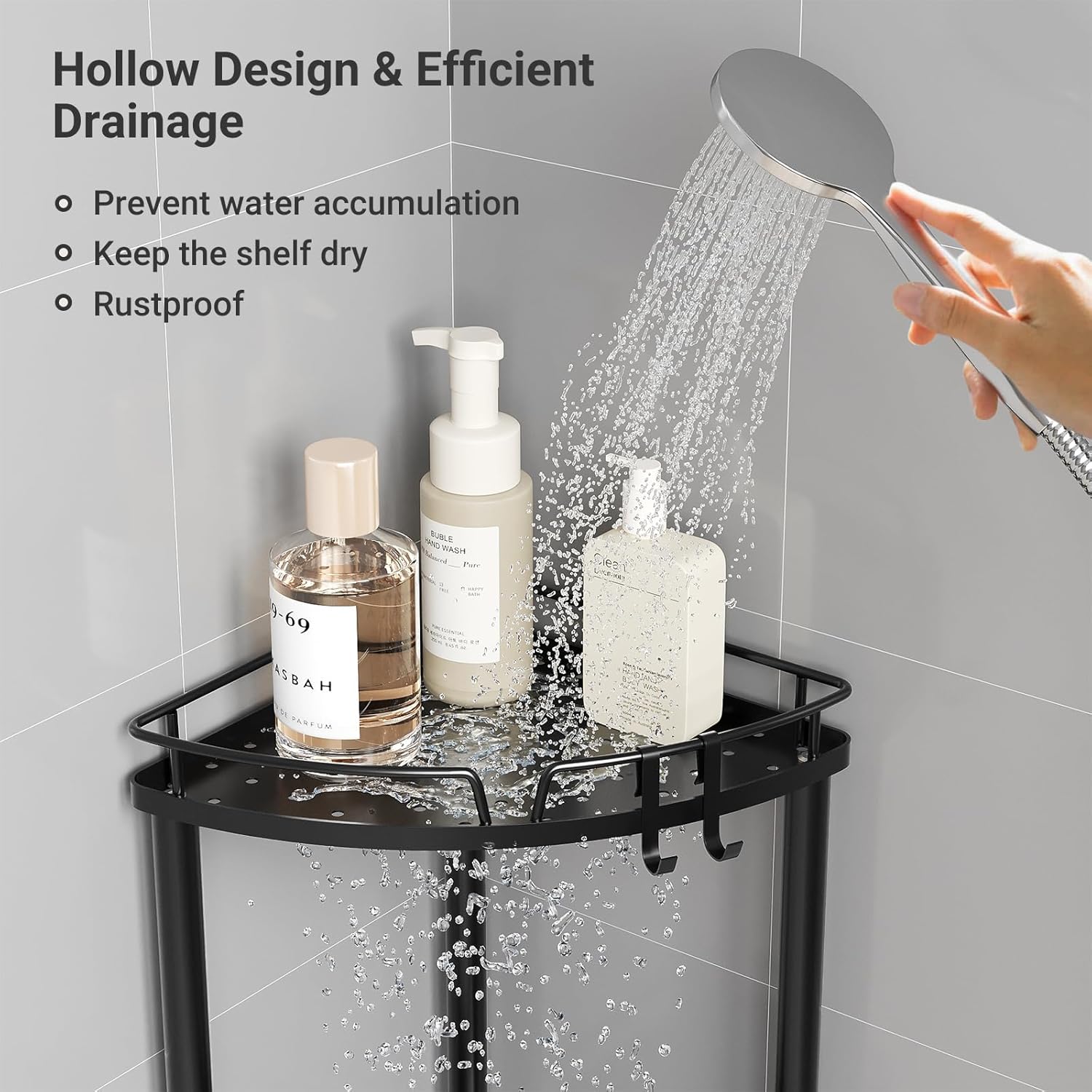 ELYKEN 4 Tier Corner Shower Caddy with Hooks and Soap Holder Black
