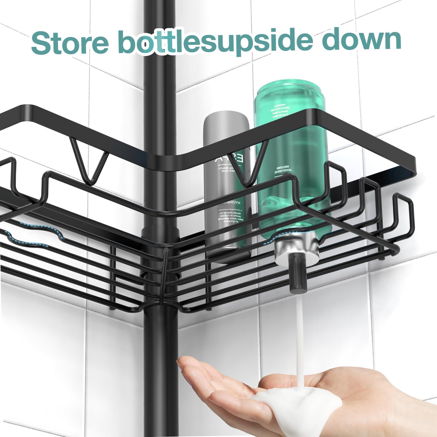 KEGII 4-Tier Floor and Wall Mount Shower Caddy with Hooks and Soap Holder Rustproof Corner Organizer Black