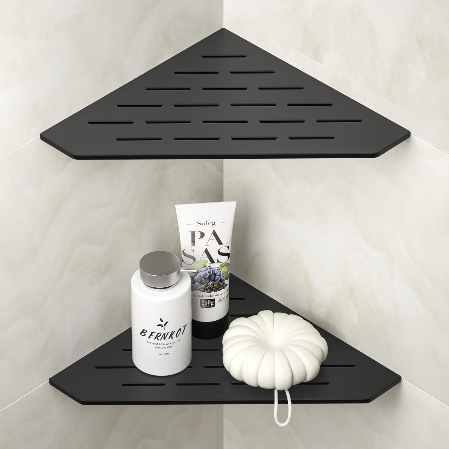 Bernkot Corner Shower Shelf 2 Pack Matte Black 304 Stainless Steel