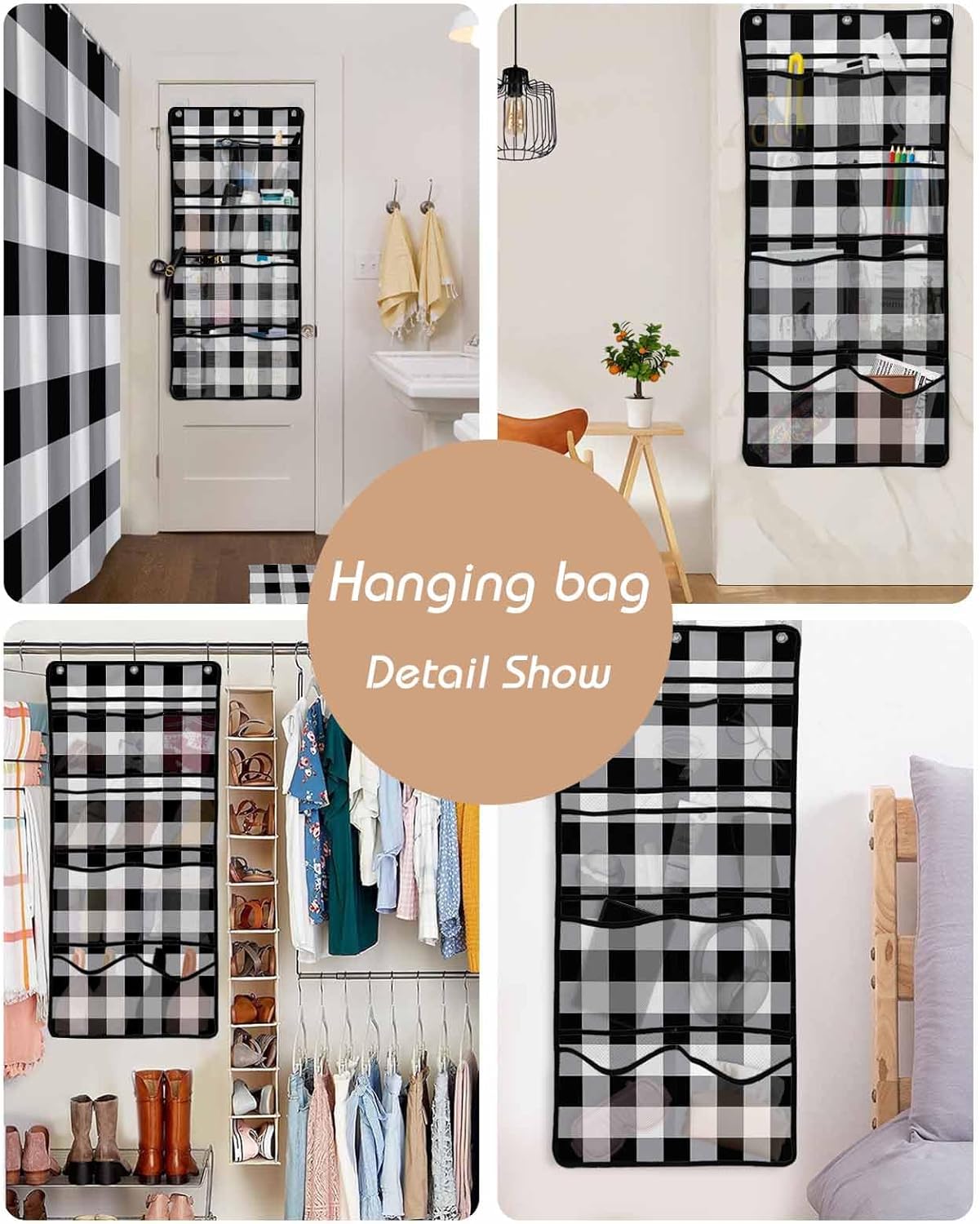 Singingin Shower Curtain Organizer Set Vintage Farmhouse Waterproof 10 Pockets Quick Dry Caddy