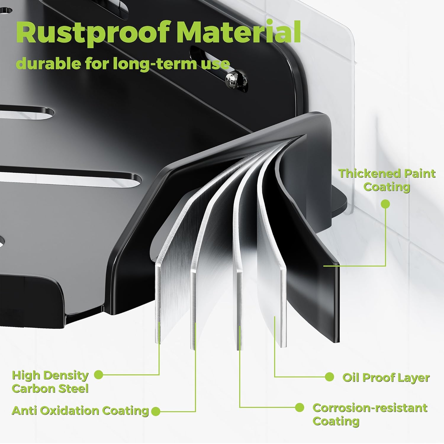 2 Pack Corner Shower Caddy Stainless Steel Rustproof 4 Hooks Black