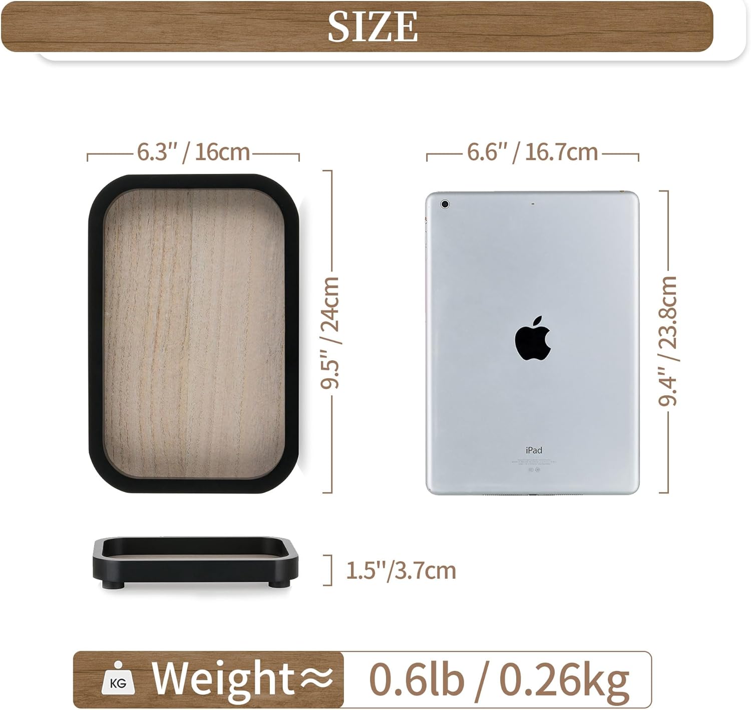 Hanobe Bathroom Vanity Perfume Tray - Black Rectangular Wood Stand Riser for Home Decor