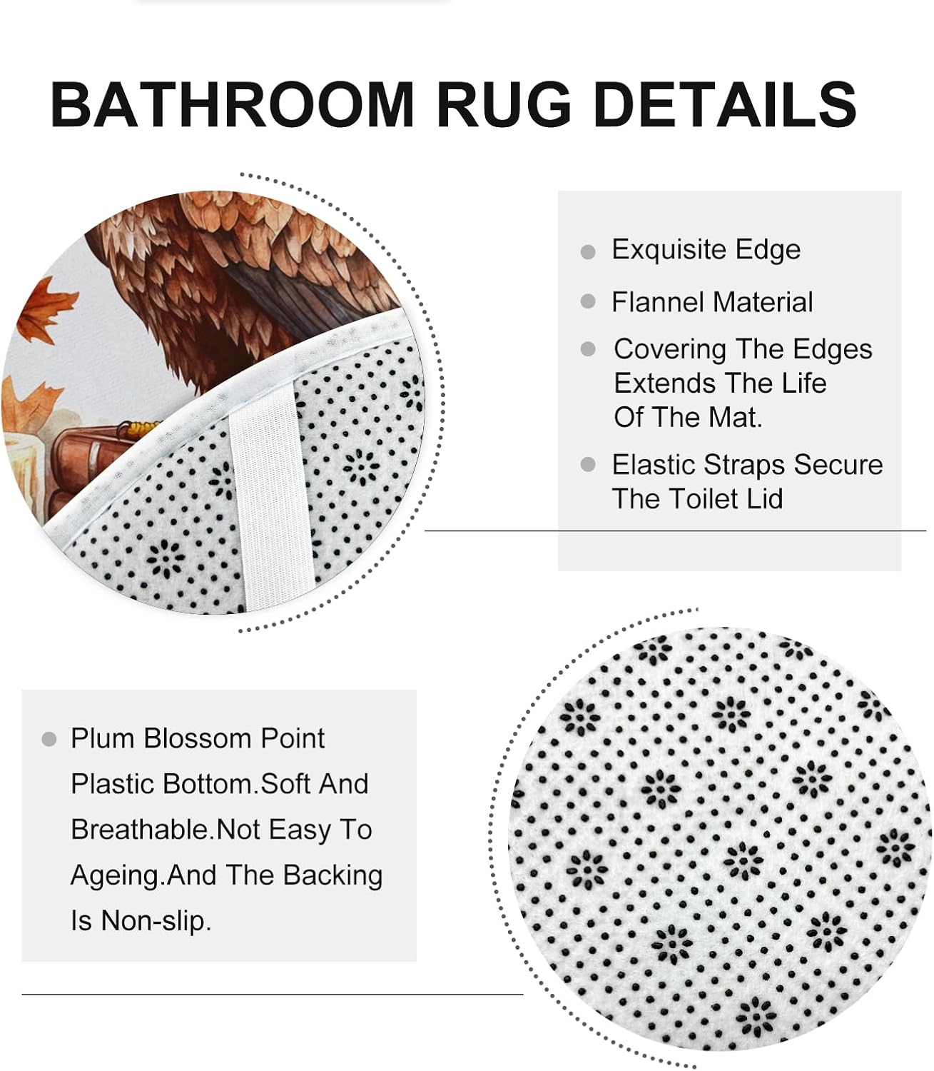 DESIHOM 4PCS Fall Eagle Bird Shower Curtain Set with Non-Slip Rug and 12 Hooks