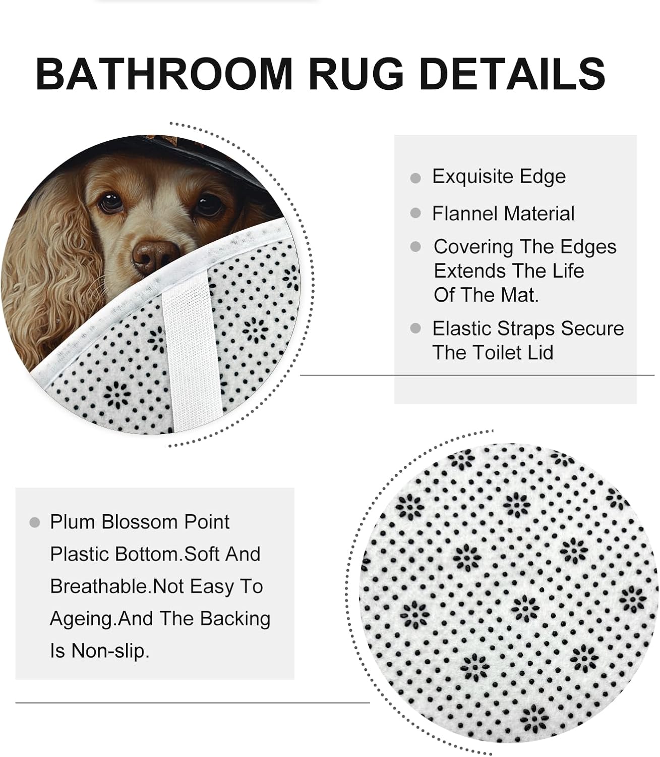 4PCS Halloween Witch Cocker Spaniel Dog Bathroom Set with Non-Slip Rug and U Shape Toilet Lid Cover Mat