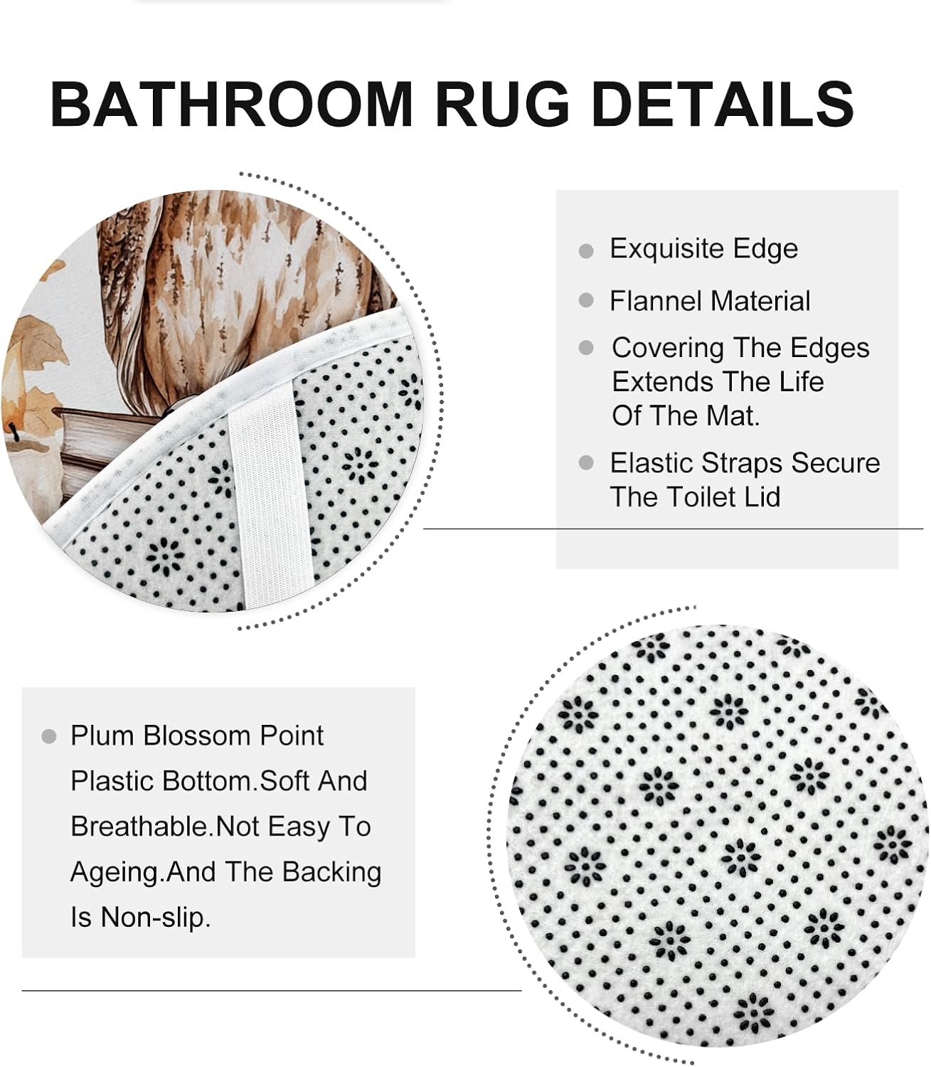 DESIHOM 4PCS Fall Owl Bird Shower Curtain Set with Non-Slip Rug and 12 Hooks