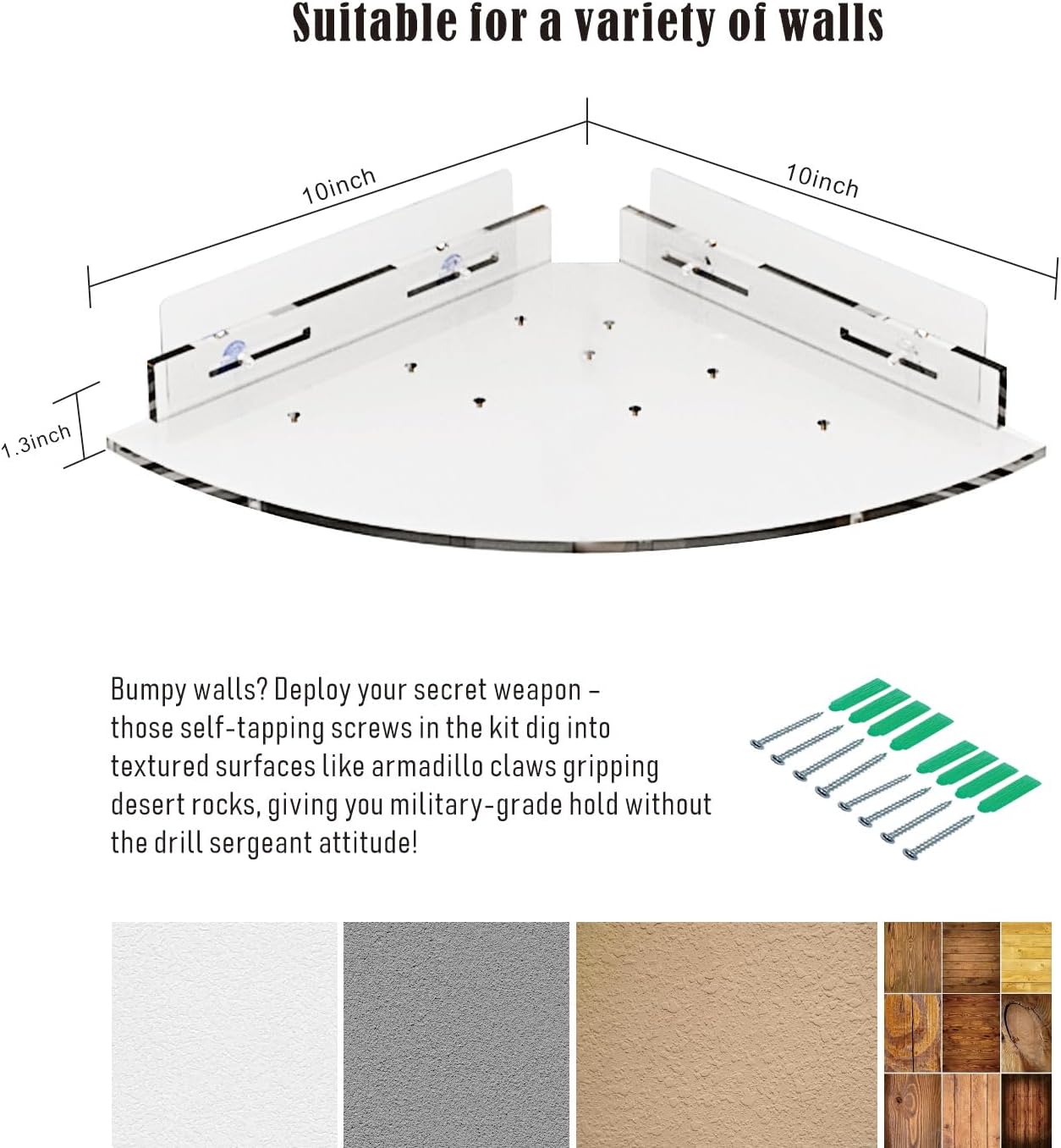 Acrylic Corner Shower Caddy Shelf 2 Pack - Space Saving Wall Mounted Organizer