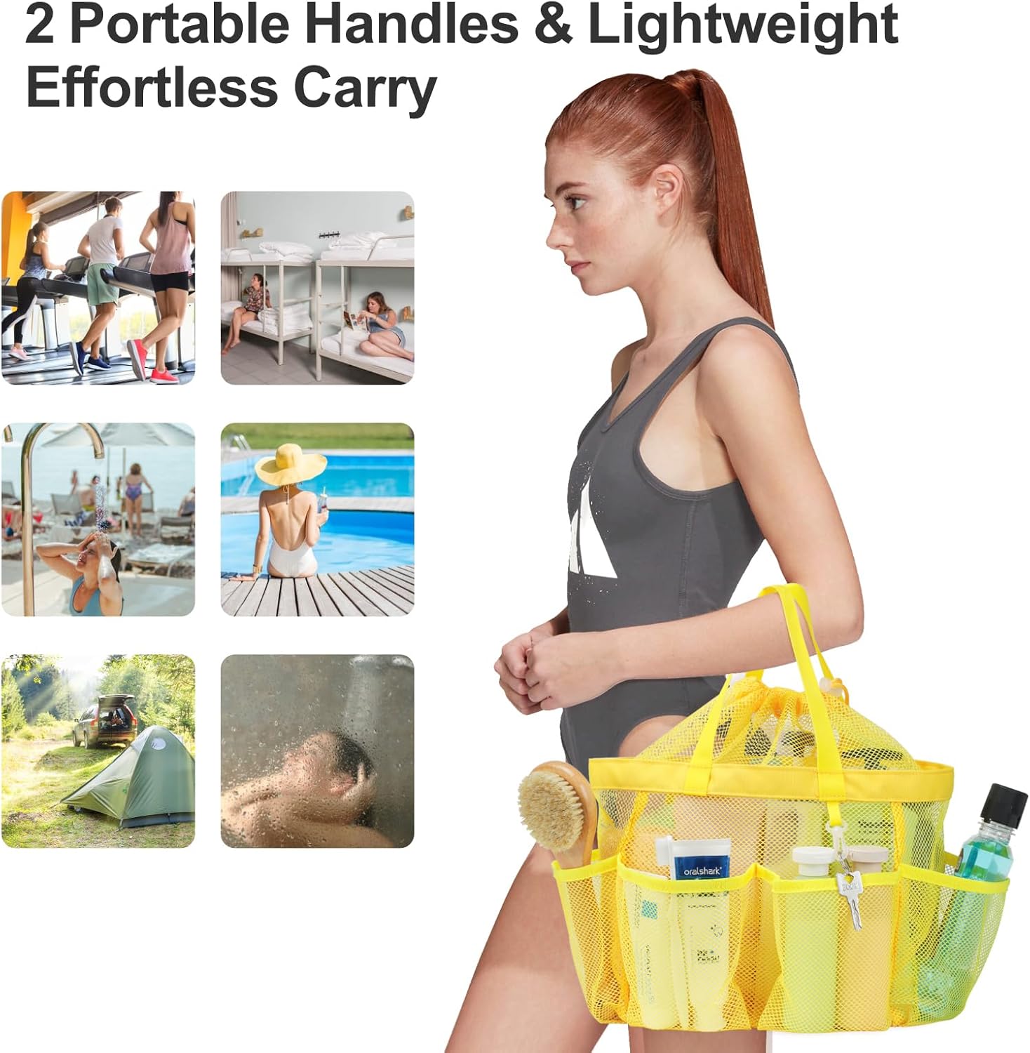 F-color Mesh Shower Caddy with Drawstring and 7 Pockets