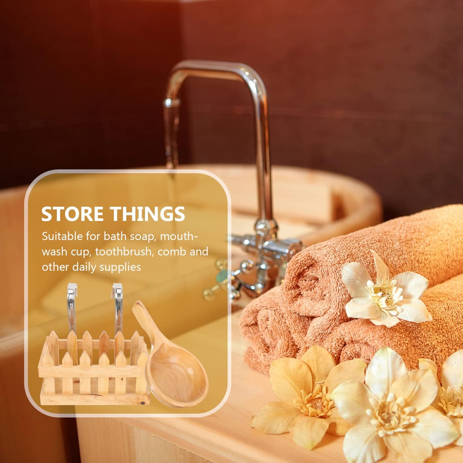 Healeved Bath Bucket Accessory Set Large Hanging Wicker Basket for Soap Storage