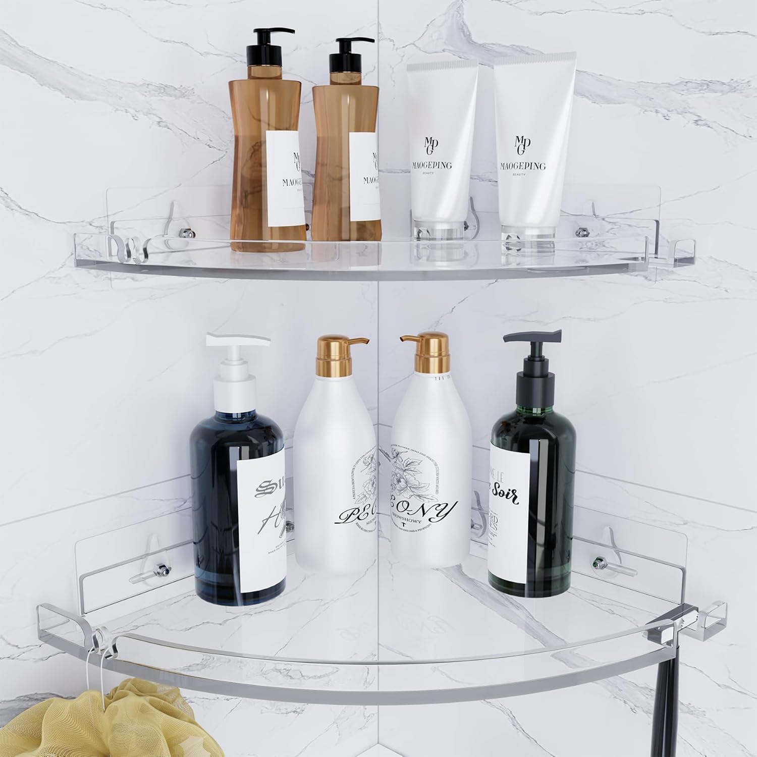 2-Pack Acrylic Corner Shower Caddy Set Clear RustProof No Drilling Wall Mount Organizer